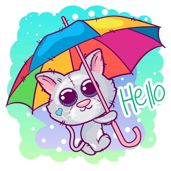 Bonito gatinho desenhos animados com um guarda-chuva. - vetor — Vetor de Stock