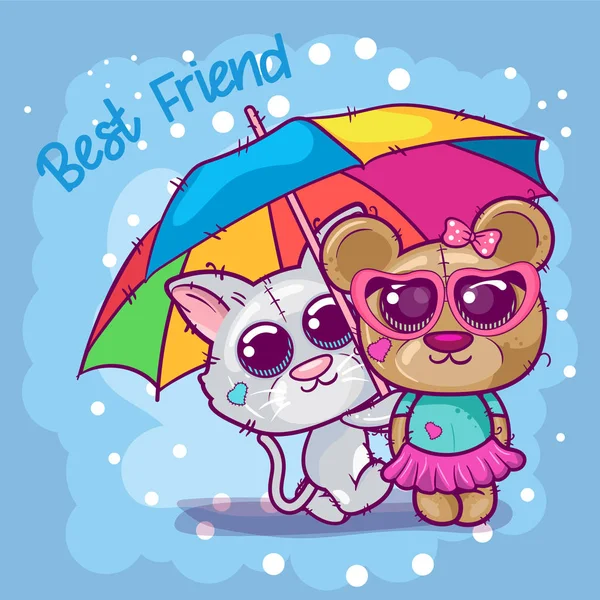 Lucu kartun kucing dan beruang vektor ilustrasi - Stok Vektor