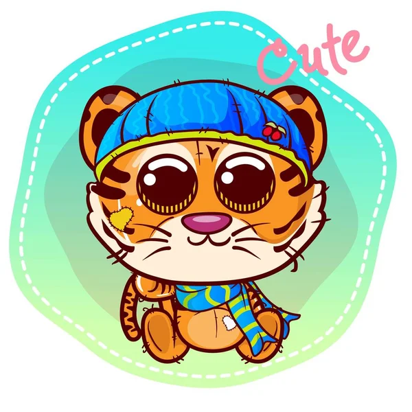 Cartão de saudação do chuveiro do bebê com menino bonito tigre dos desenhos animados - Vector — Vetor de Stock