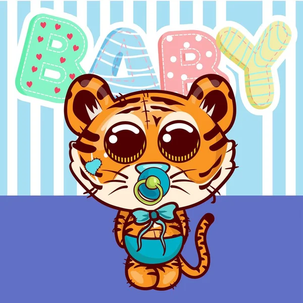 Carte de voeux Baby Shower avec dessin animé tigre mignon - Vecteur — Image vectorielle