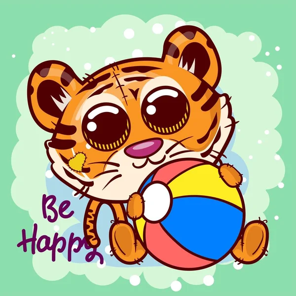 Tarjeta de felicitación Baby Shower con lindo tigre de dibujos animados - Vector — Vector de stock