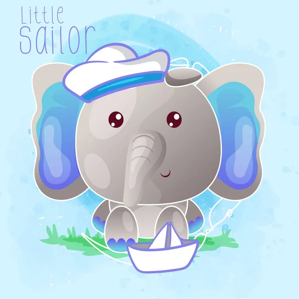 Schattig Sailor baby olifant cartoon. Vector — Stockvector