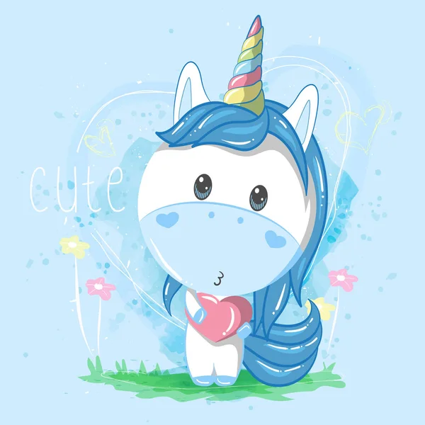 Mignon licorne garçon avec coeur — Image vectorielle