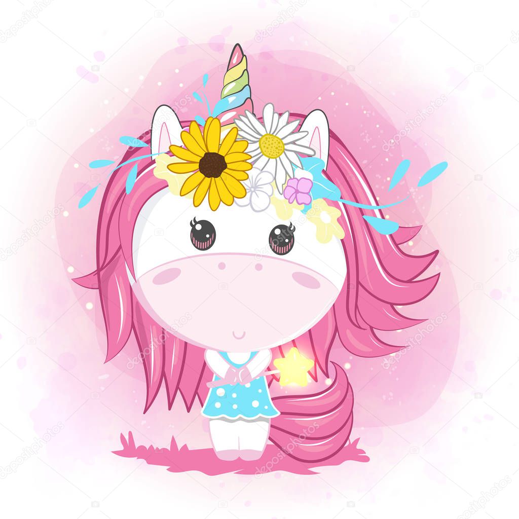 cute baby unicorn with flowers