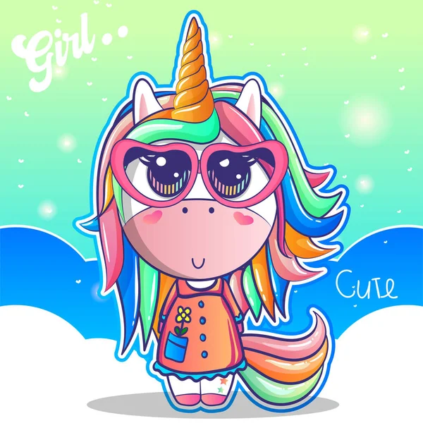 Lindo unicornio, bebé ducha tarjeta vector ilustración — Vector de stock