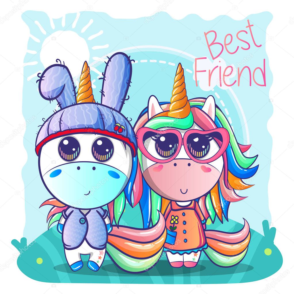 cute couple unicorn cartoon