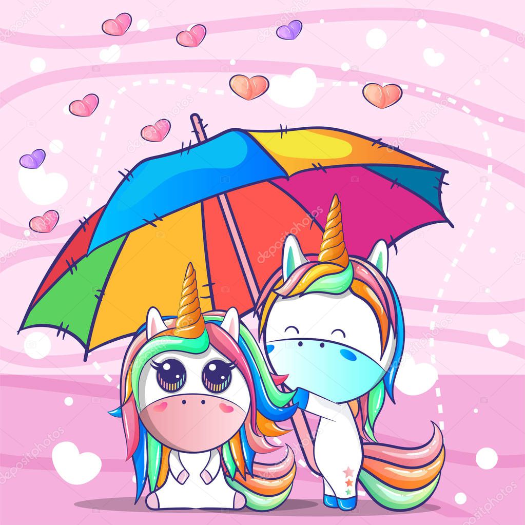 a couple unicorn under an umbrella