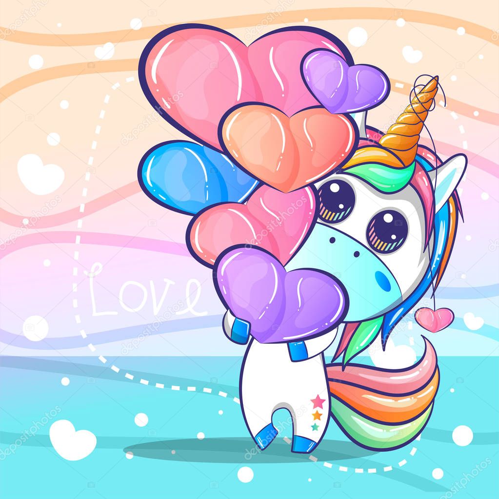 cute unicorn with hearts cartoon