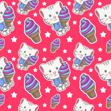 sevimli bebek kedi yavrusu dikişsiz desen seti