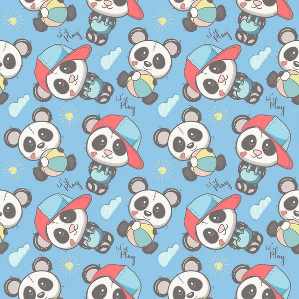 Lindo panda dibujos animados patrón sin costura — Vector de stock