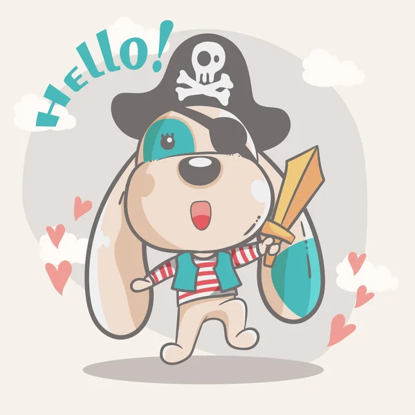 Met de hand getekend schattige hond kleine piraat — Stockvector
