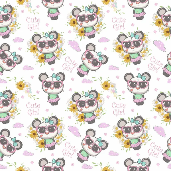 Cute panda cartoon seamless pattern — Stock Vector