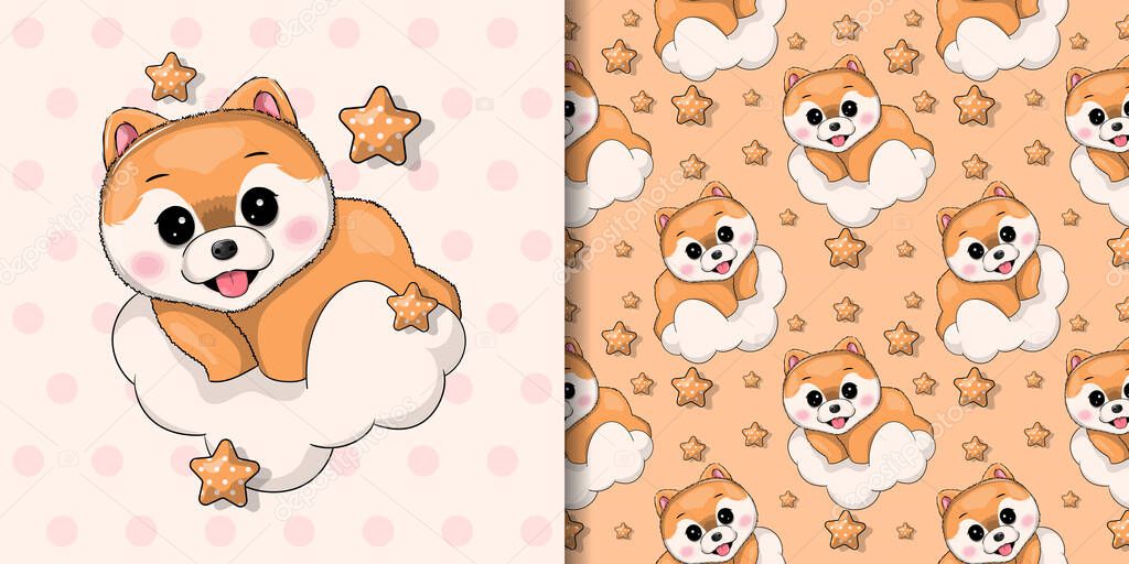 Vector illustration of a cute puppy with cloud and stars
