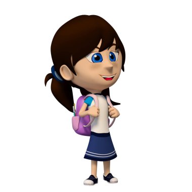 sırt çantası arıyorum ile öğrenci kız. 3D çizgi film illüstrasyon