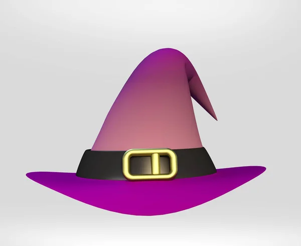 Sombrero Bruja Púrpura Con Cinta Negra Hebilla Sobre Fondo Blanco —  Fotos de Stock