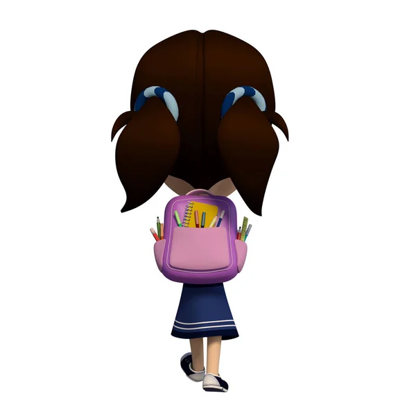 Student Girl Backpack Walking Cartoon Illustration — Stock Photo, Image