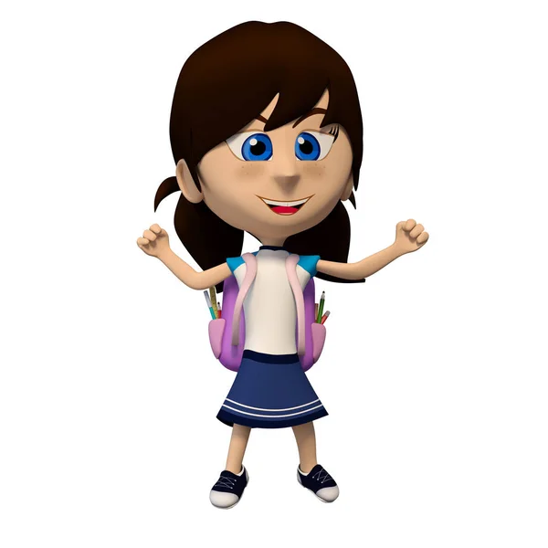 girl student with backpack celebrating.3d cartoon illustration