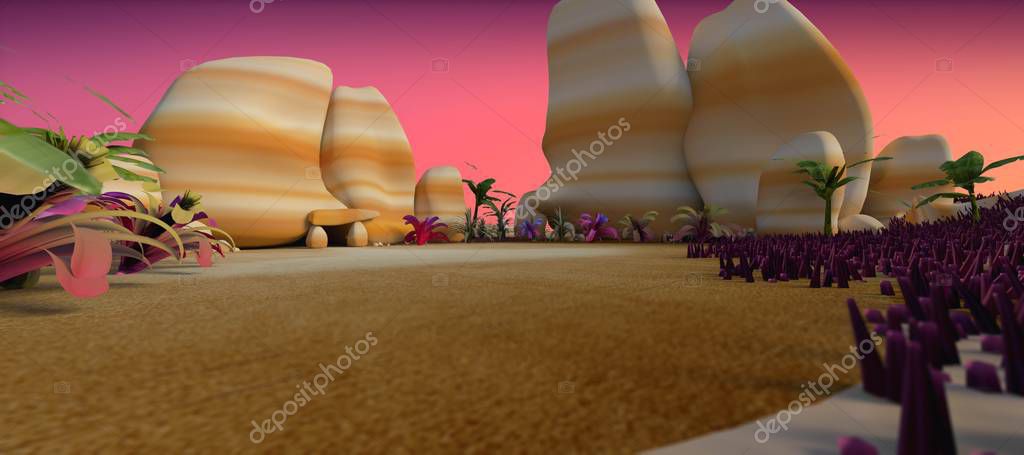 edad de piedra paisaje prehistórico 3d ilustración de dibujos animados 2023 edad de piedra paisaje prehistórico 3d ilustración de dibujos animados 2023