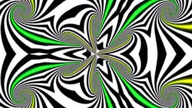 Psychedelic yanılsama kaleydoskop siyah beyaz çizgiler arka plan soyut. Ultra Hd, 4k 3840 x 2160, döngü