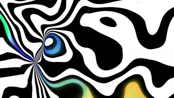 Vågorna Abstrakta Psykedeliska Illusion Svarta Och Vita Linjer Och Akvarell — Stockvideo