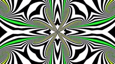 Psychedelic yanılsama kaleydoskop siyah beyaz çizgiler arka plan soyut. Ultra Hd, 4k 3840 x 2160, döngü