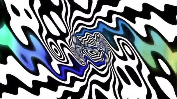 Wellen Abstrakte Psychedelische Illusion Schwarz Weiße Linien Und Aquarell Hintergrund — Stockvideo