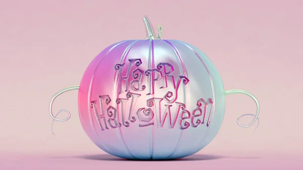 Pumpa Målade Med Skimrande Metallisk Bläck Skriven Happy Halloween Rosa — Stockfoto