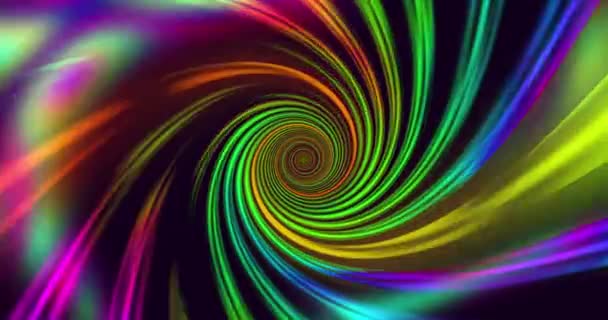 Redemoinho Abstrato Túnel Espiral Com Bandas Luzes Coloridas Brilhantes 4096X2169 — Vídeo de Stock