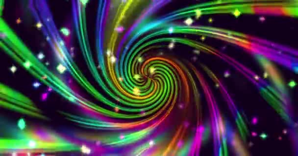 Remolino Abstracto Túnel Espiral Con Bandas Luces Estrellas Colores Brillantes — Vídeos de Stock