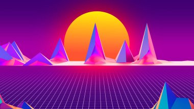 3D Render Synthwave Retrowave Synth clipart