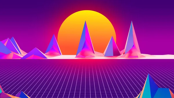 Render Synthwave Retrowave Synth Immagine Stock