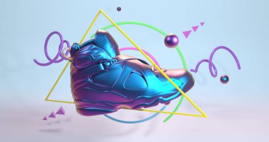 3d Render, gelecekteki tenis synthwave retro moda geri 80's