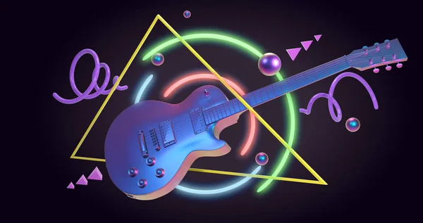 Siyah Arka Planda Retrowave Sanat Gitar — Stok fotoğraf