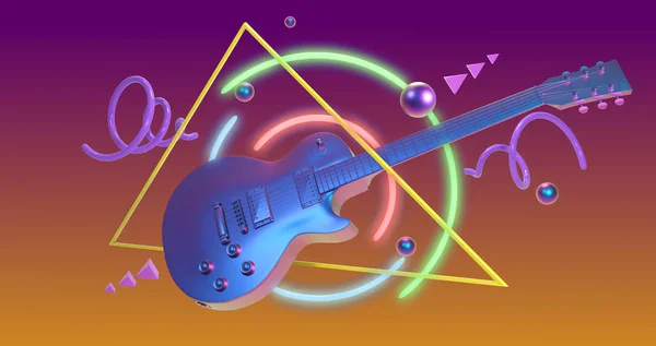 Guitare Art Retrowave Dégradé Jaune Violet — Photo