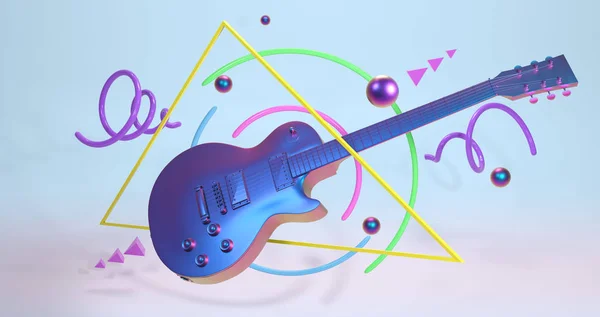 Retrowave Art Gitarre Auf Weißem Hintergrund — Stockfoto