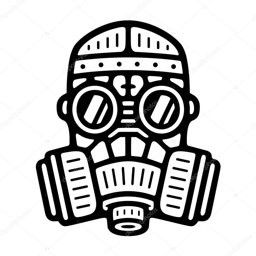 Vector respirator. Retro logo. Vintage gas mask. Design for t-shirt.