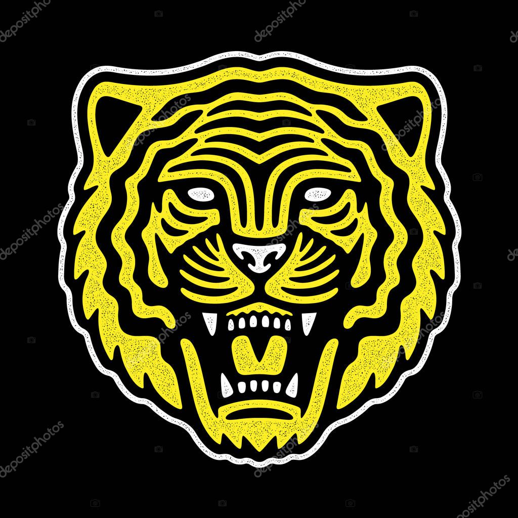 Roaring tiger logo. Sport modern emblem.  Vintage yellow tiger head. Retro design.