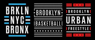 Brooklyn temasının vektör retro illüstrasyonu. Şehir. Modern. Biçimlendirilmiş klasik grunge beyaz tipografi, tişört grafikleri, poster, baskı.