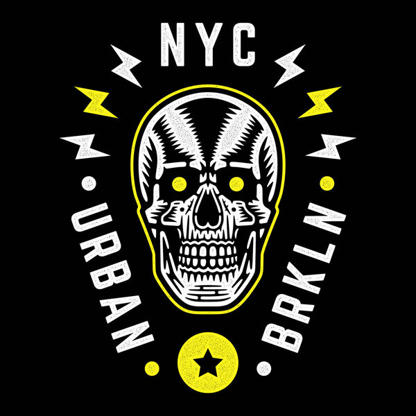 Vintage white skull. Retro print for t-shirt. Brooklyn modern fashion.