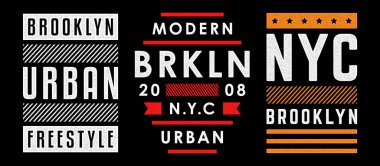 Brooklyn temasının vektör retro illüstrasyonu. Şehir. Modern. Biçimlendirilmiş klasik grunge beyaz tipografi, tişört grafikleri, poster, baskı.