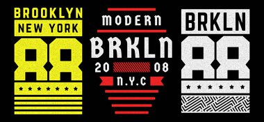 Brooklyn temasının vektör retro illüstrasyonu. Şehir. Modern. Biçimlendirilmiş klasik grunge beyaz tipografi, tişört grafikleri, poster, baskı.