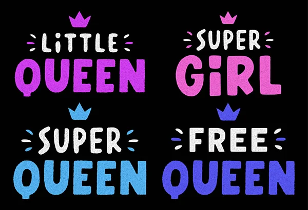 Super rainha. Citação para banner. Letras coloridas retro. Tipografia vintage. Frase grunge desenhada à mão. — Vetor de Stock