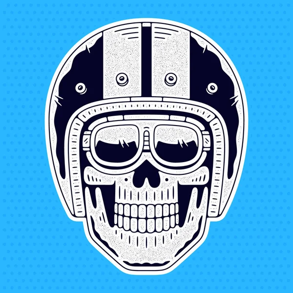 Retro Grunge Totenkopf im Motorradhelm. Vintage-Emblem. Echtes Skelett-Logo. — Stockvektor
