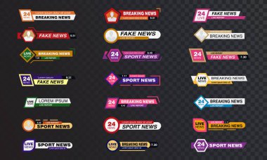 TV haber Video haber işareti kırma, spor haberleri, akarsu Set vektör barlar. İşareti arabirim. İzole vektör çizim