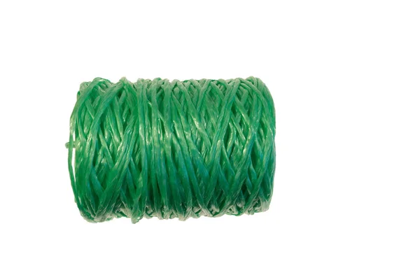 Катушка Зеленых Нейлоновых Нитей Белом Изолированном Фоне Швейные Принадлежности Стоковая Картинка