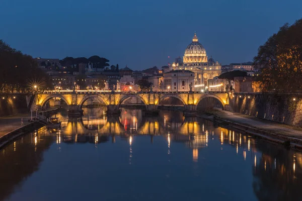 Tiber Peters Basilica Aurelius Bridge Ponte Sisto Bridge Blue Hour — Stock Photo, Image