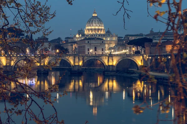 Aurelius Bridge Ponte Sisto Bridge Peters Basilica Tiber River Blue — Stock Photo, Image