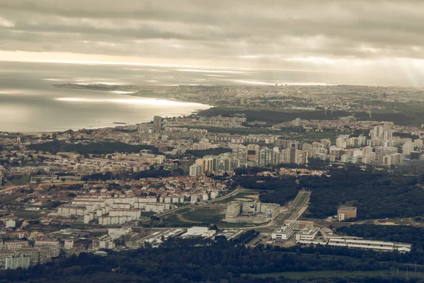Portuguese Capital Lisbon City Skyline Clouds Sky Buildings Mouth River — Stock Photo, Image