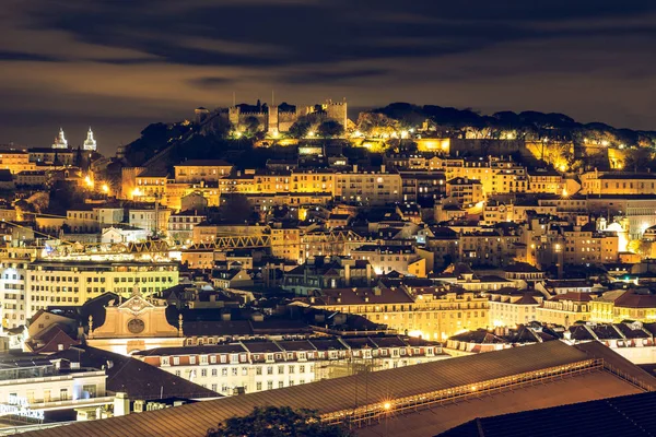 Lisboa Noite Capital Portugal Com Castelo São Jorge Miradouro Horizonte — Fotografia de Stock