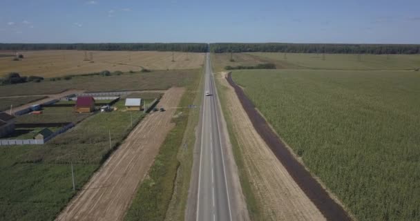 Estrada solitária entre campos verdes em Kiev, tiro arial, fly-over 4k 4096 x 2160 pixels — Vídeo de Stock